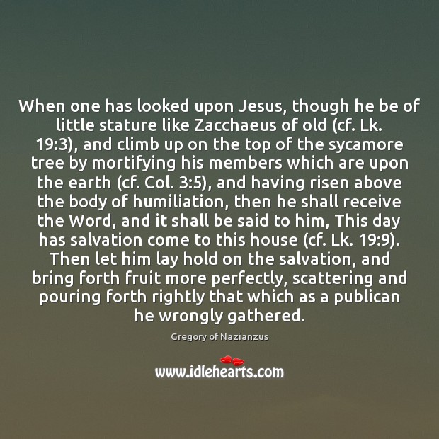 When one has looked upon Jesus, though he be of little stature Gregory of Nazianzus Picture Quote