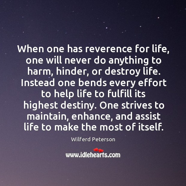 When one has reverence for life, one will never do anything to Wilferd Peterson Picture Quote