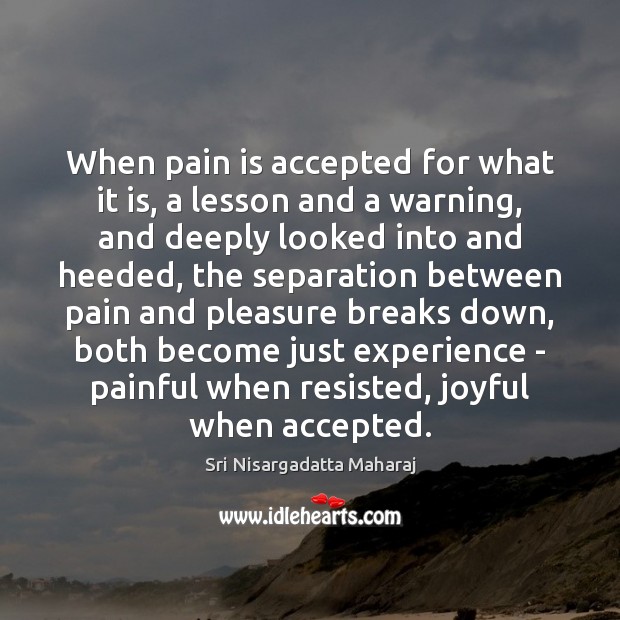 When pain is accepted for what it is, a lesson and a Sri Nisargadatta Maharaj Picture Quote