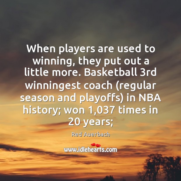 When players are used to winning, they put out a little more. Red Auerbach Picture Quote