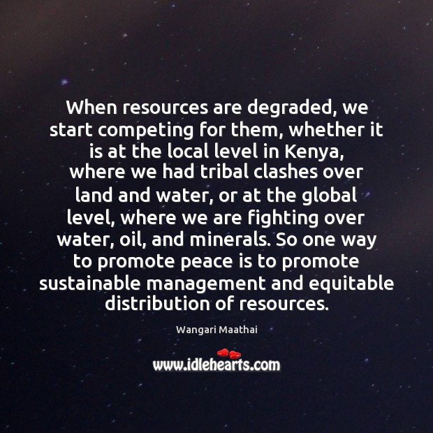 When resources are degraded, we start competing for them, whether it is Wangari Maathai Picture Quote
