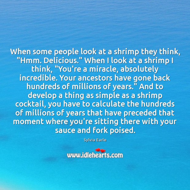 When some people look at a shrimp they think, “Hmm. Delicious.” When Sylvia Earle Picture Quote