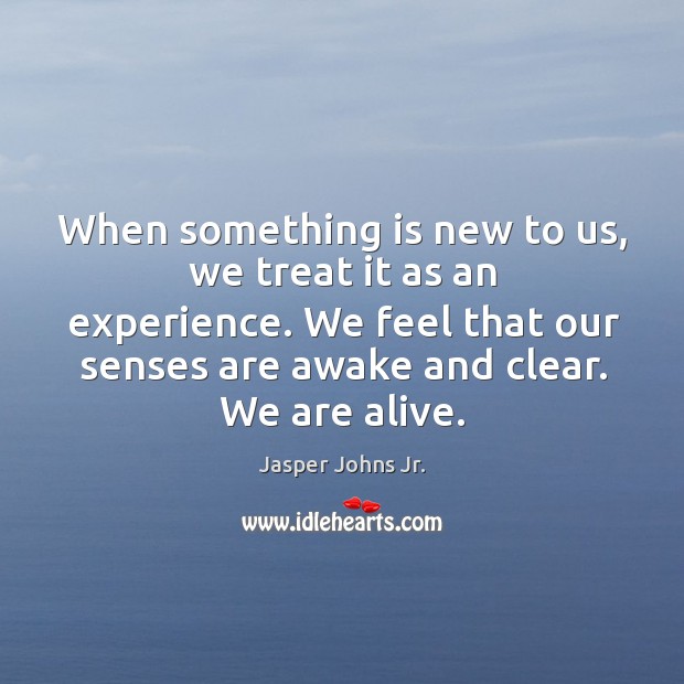 When something is new to us, we treat it as an experience. Jasper Johns Jr. Picture Quote