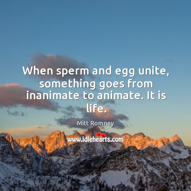 When sperm and egg unite, something goes from inanimate to animate. It is life. Mitt Romney Picture Quote