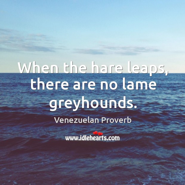 When the hare leaps, there are no lame greyhounds. Venezuelan Proverbs Image