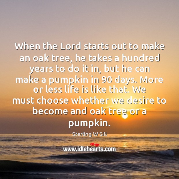 When the Lord starts out to make an oak tree, he takes Sterling W Sill Picture Quote