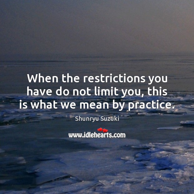 When the restrictions you have do not limit you, this is what we mean by practice. Shunryu Suzuki Picture Quote