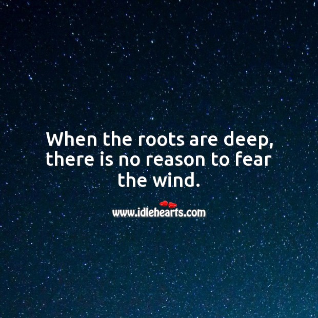 When the roots are deep, there is no reason to fear the wind. Inspirational Quotes Image