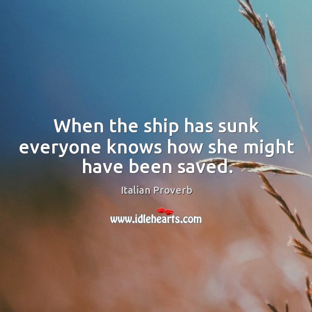 When the ship has sunk everyone knows how she might have been saved. Image