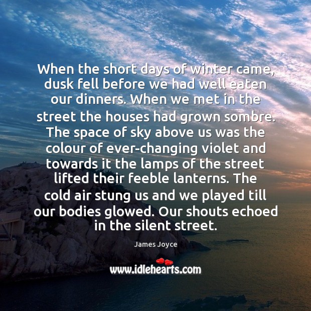 When the short days of winter came, dusk fell before we had James Joyce Picture Quote