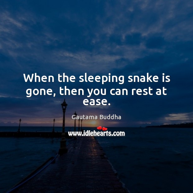 When the sleeping snake is gone, then you can rest at ease. Gautama Buddha Picture Quote