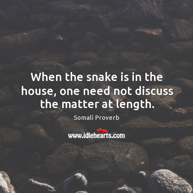 When the snake is in the house, one need not discuss the matter at length. Somali Proverbs Image
