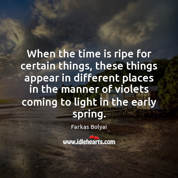 When the time is ripe for certain things, these things appear in Farkas Bolyai Picture Quote