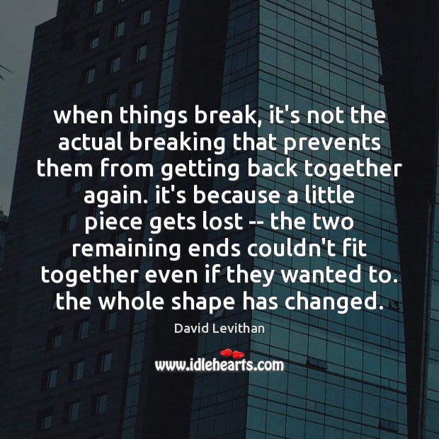 When things break, it’s not the actual breaking that prevents them from David Levithan Picture Quote