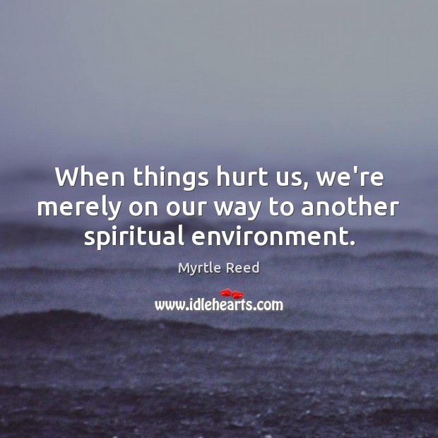 When things hurt us, we’re merely on our way to another spiritual environment. Myrtle Reed Picture Quote