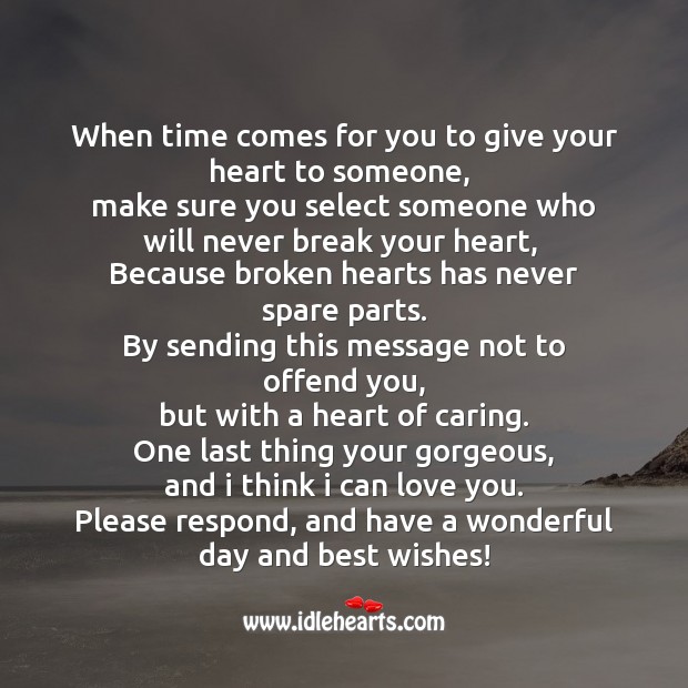 When time comes for you to give your heart to someone SMS Wishes Image