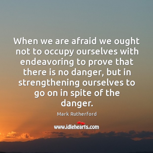 When we are afraid we ought not to occupy ourselves with endeavoring to prove that there is no danger Mark Rutherford Picture Quote