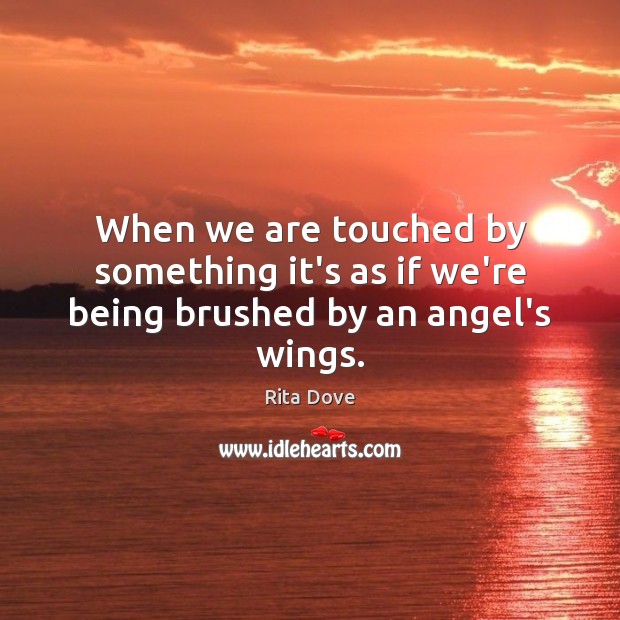 When we are touched by something it’s as if we’re being brushed by an angel’s wings. Rita Dove Picture Quote