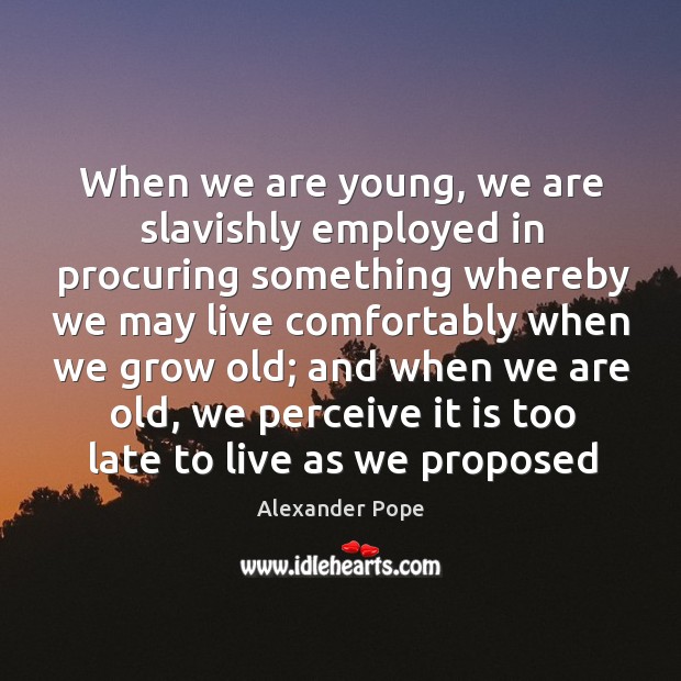 When we are young, we are slavishly employed in procuring something whereby we may live comfortably Alexander Pope Picture Quote