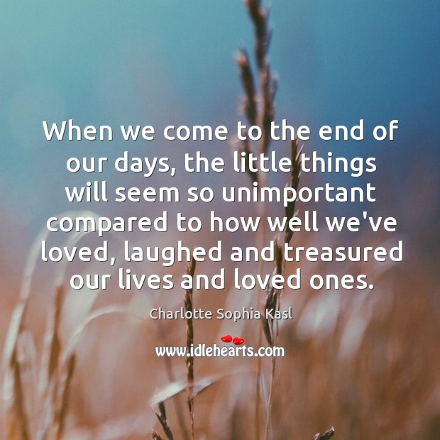 When we come to the end of our days, the little things Charlotte Sophia Kasl Picture Quote
