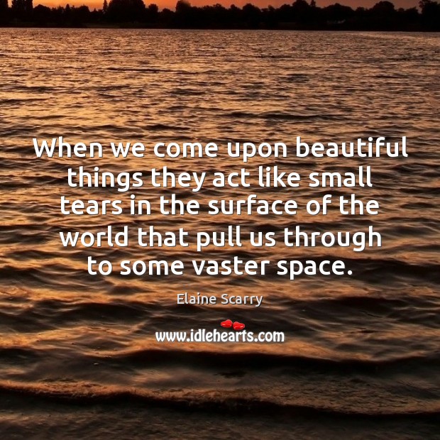 When we come upon beautiful things they act like small tears in Elaine Scarry Picture Quote