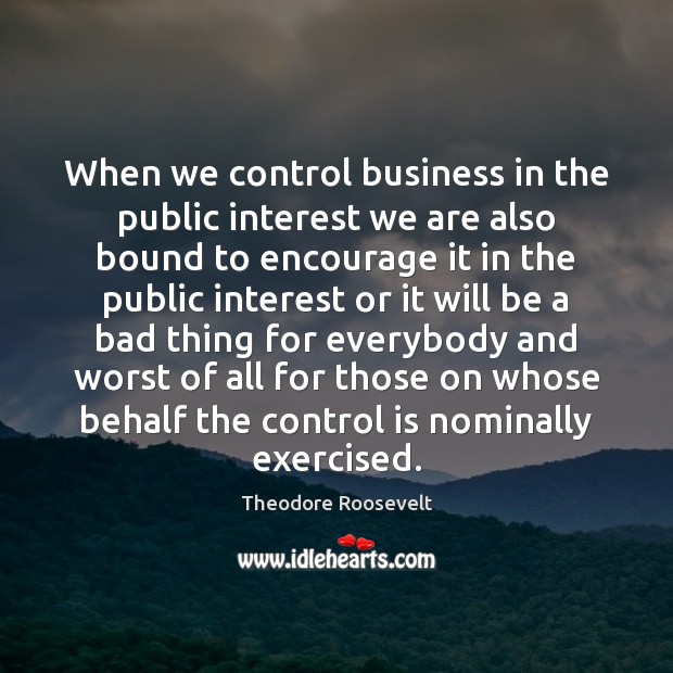 When we control business in the public interest we are also bound Theodore Roosevelt Picture Quote