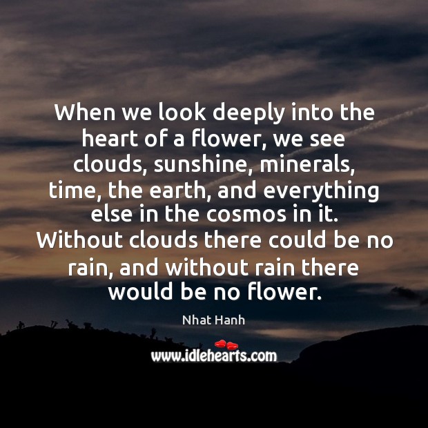 When we look deeply into the heart of a flower, we see Nhat Hanh Picture Quote