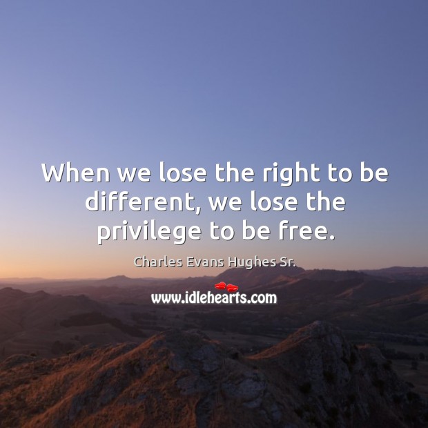 When we lose the right to be different, we lose the privilege to be free. Charles Evans Hughes Sr. Picture Quote