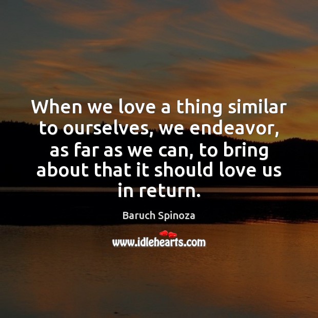 When we love a thing similar to ourselves, we endeavor, as far Baruch Spinoza Picture Quote