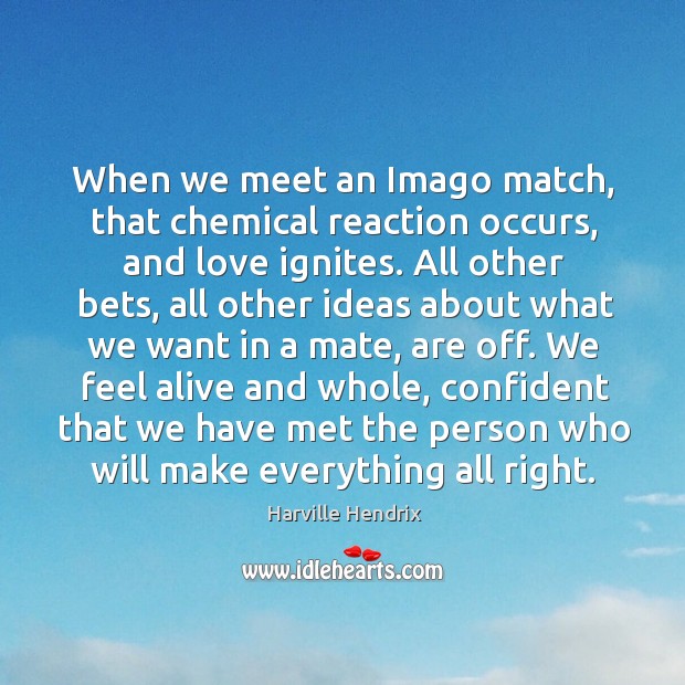 When we meet an Imago match, that chemical reaction occurs, and love Harville Hendrix Picture Quote
