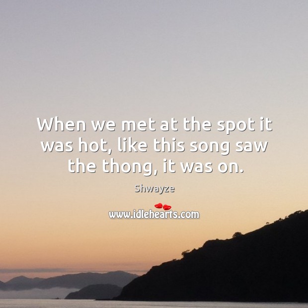 When we met at the spot it was hot, like this song saw the thong, it was on. Shwayze Picture Quote