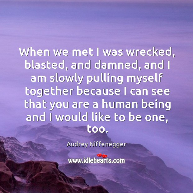 When we met I was wrecked, blasted, and damned, and I am Audrey Niffenegger Picture Quote