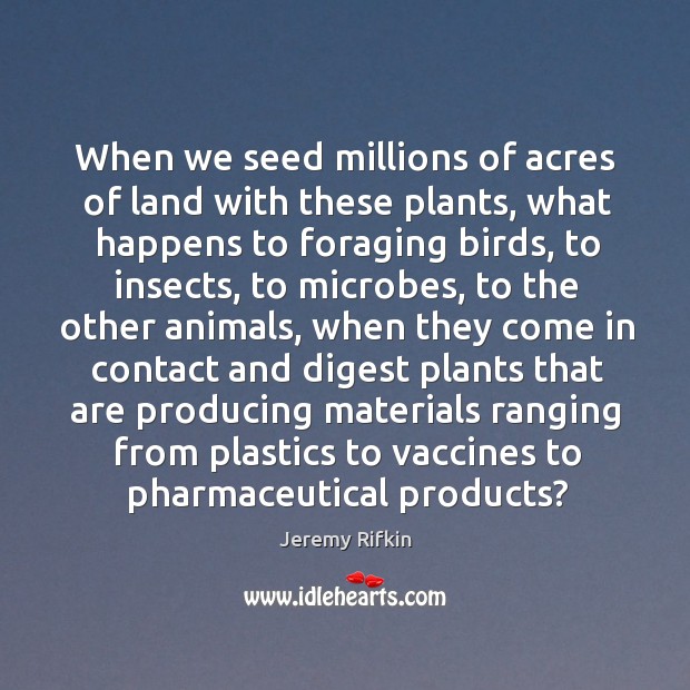 When we seed millions of acres of land with these plants, what happens to foraging birds Jeremy Rifkin Picture Quote