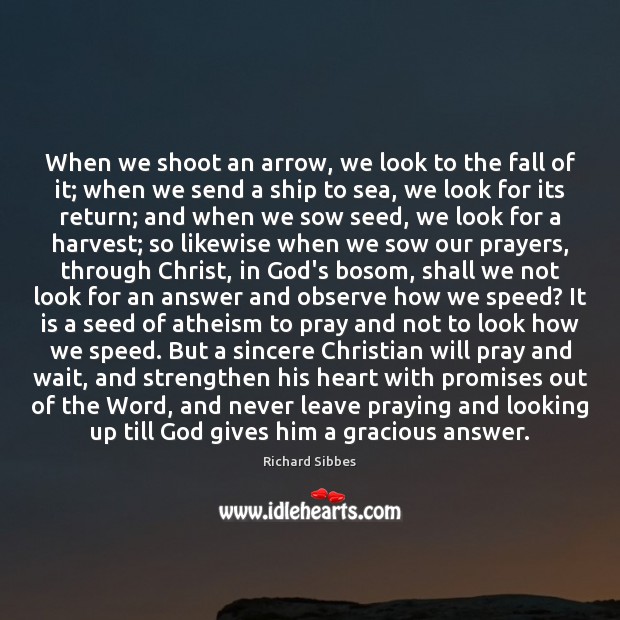 When we shoot an arrow, we look to the fall of it; Richard Sibbes Picture Quote