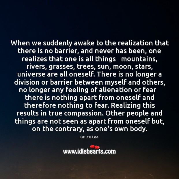 When we suddenly awake to the realization that there is no barrier, Bruce Lee Picture Quote