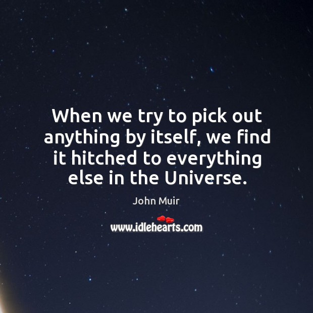 When we try to pick out anything by itself, we find it hitched to everything else in the universe. John Muir Picture Quote