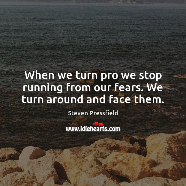 When we turn pro we stop running from our fears. We turn around and face them. Steven Pressfield Picture Quote