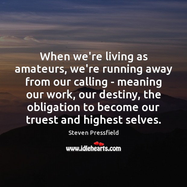 When we’re living as amateurs, we’re running away from our calling – Steven Pressfield Picture Quote