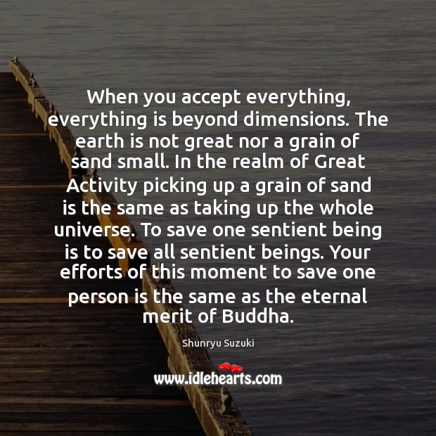 When you accept everything, everything is beyond dimensions. The earth is not Shunryu Suzuki Picture Quote