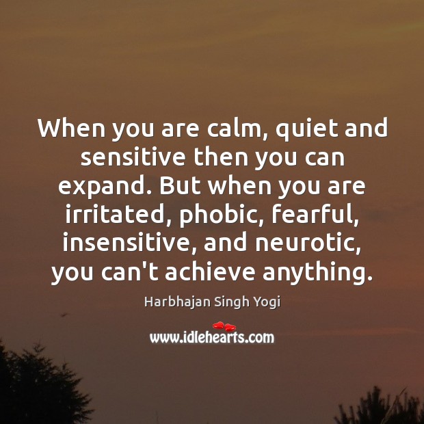 When you are calm, quiet and sensitive then you can expand. But Harbhajan Singh Yogi Picture Quote