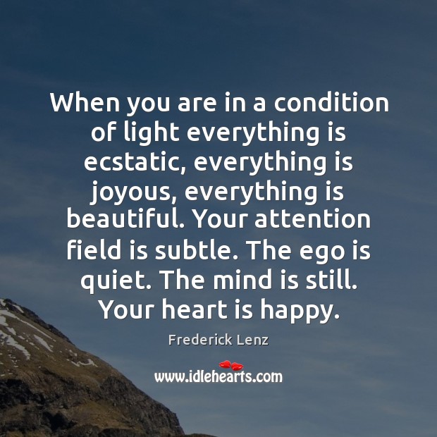 When you are in a condition of light everything is ecstatic, everything 
