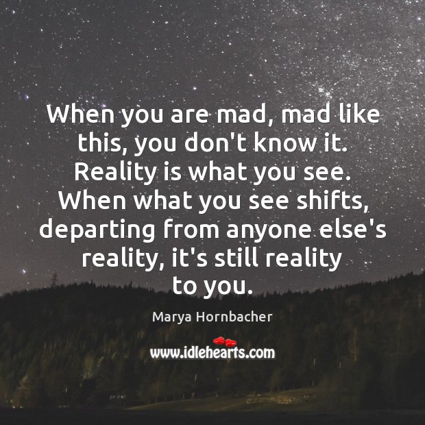 When you are mad, mad like this, you don’t know it. Reality Marya Hornbacher Picture Quote