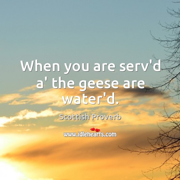 When you are serv’d a’ the geese are water’d. Scottish Proverbs Image
