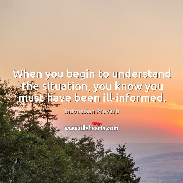 When you begin to understand the situation, you know you must have been ill-informed. Indonesian Proverbs Image