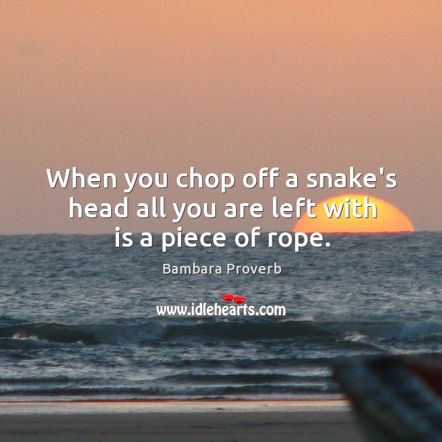 When you chop off a snake’s head all you are left with is a piece of rope. Bambara Proverbs Image
