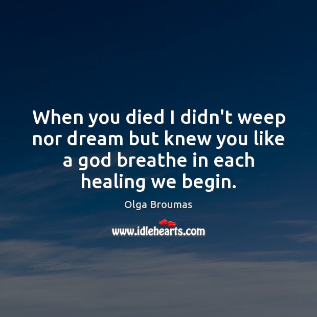 When you died I didn’t weep nor dream but knew you like Olga Broumas Picture Quote