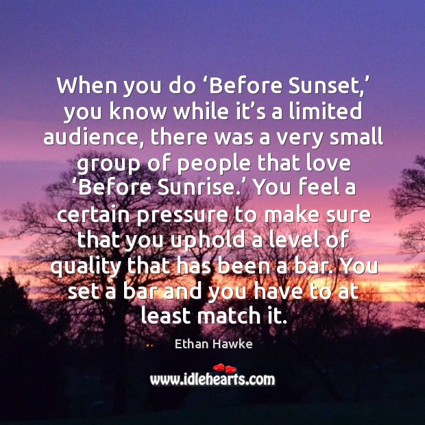 When you do ‘before sunset,’ you know while it’s a limited audience Ethan Hawke Picture Quote