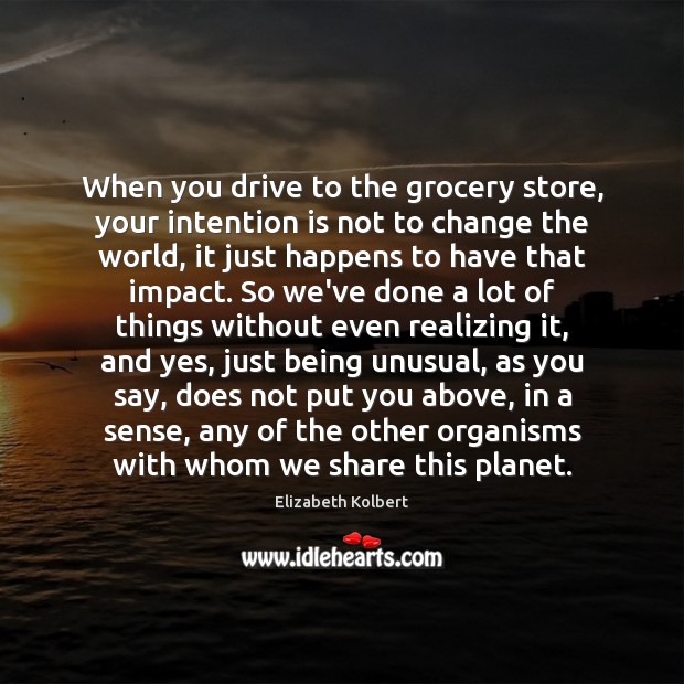 When you drive to the grocery store, your intention is not to Elizabeth Kolbert Picture Quote