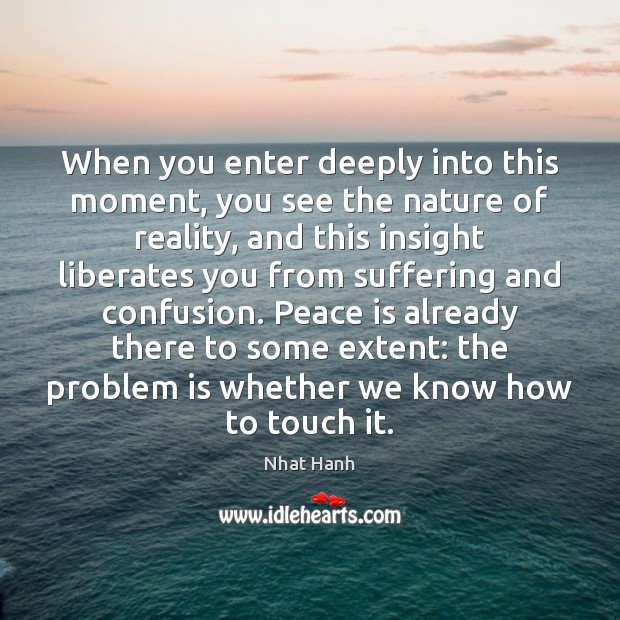When you enter deeply into this moment, you see the nature of Peace Quotes Image
