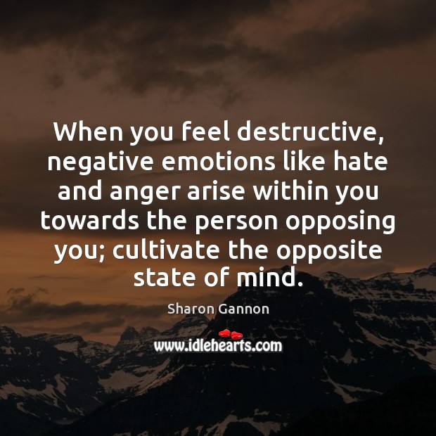 When you feel destructive, negative emotions like hate and anger arise within Sharon Gannon Picture Quote